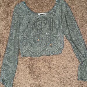 Elegant Lace Long Sleeve Top in Green